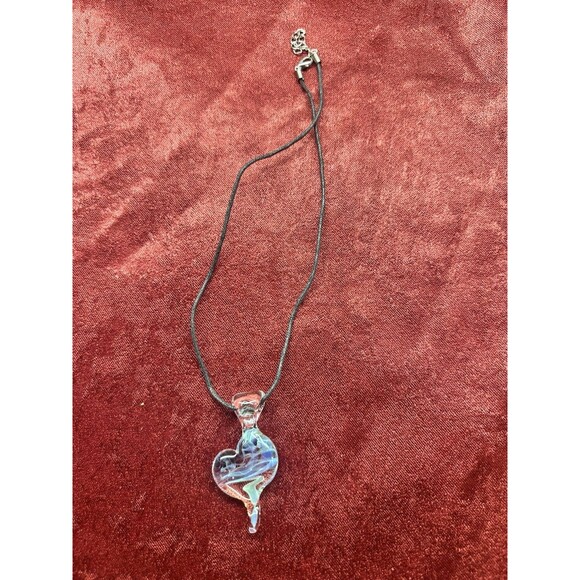 COLORFUL SWIRL BLOWN ART GLASS HEART PENDANT NECKLACE - Picture 3 of 4